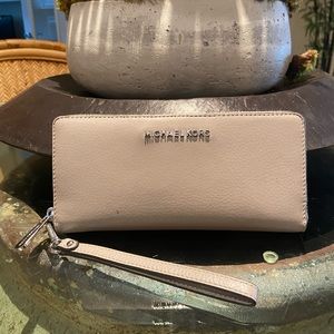 Michael Kors gray leather wallet with silver details